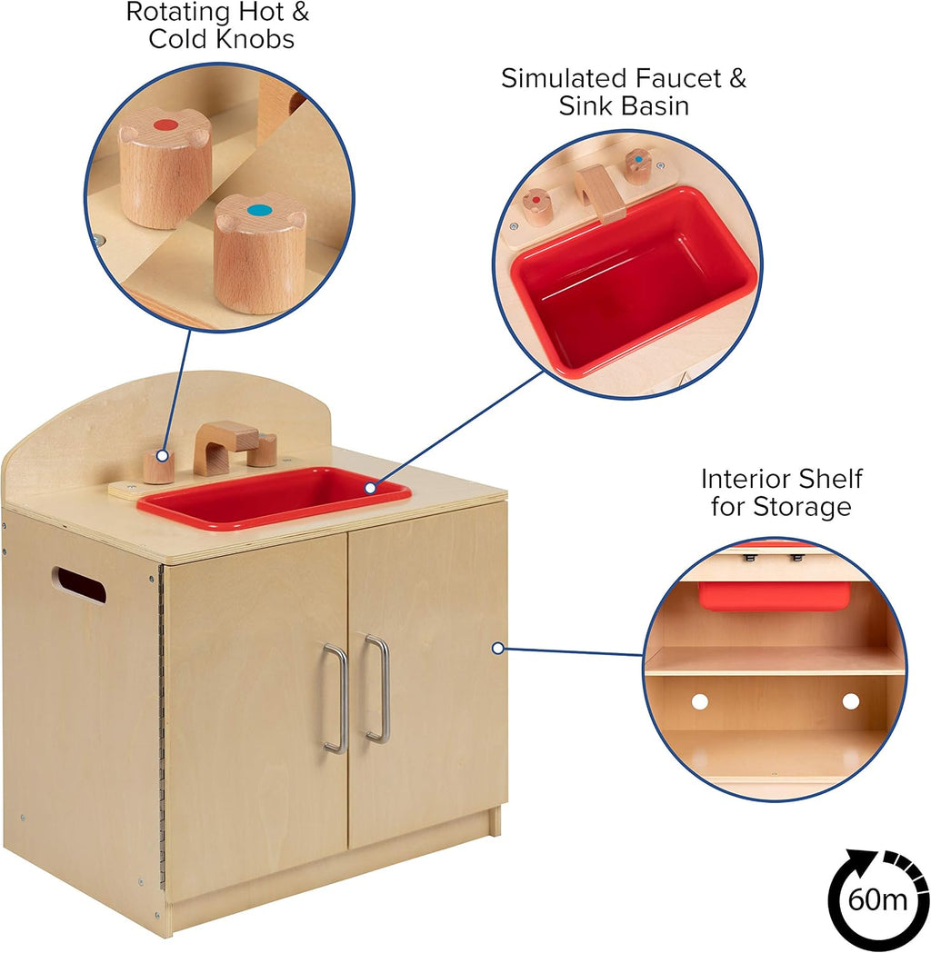 Flash Furniture Hercules Children's Wooden Kitchen Sink for Commercial or Home Use - Safe, Kid Friendly Design