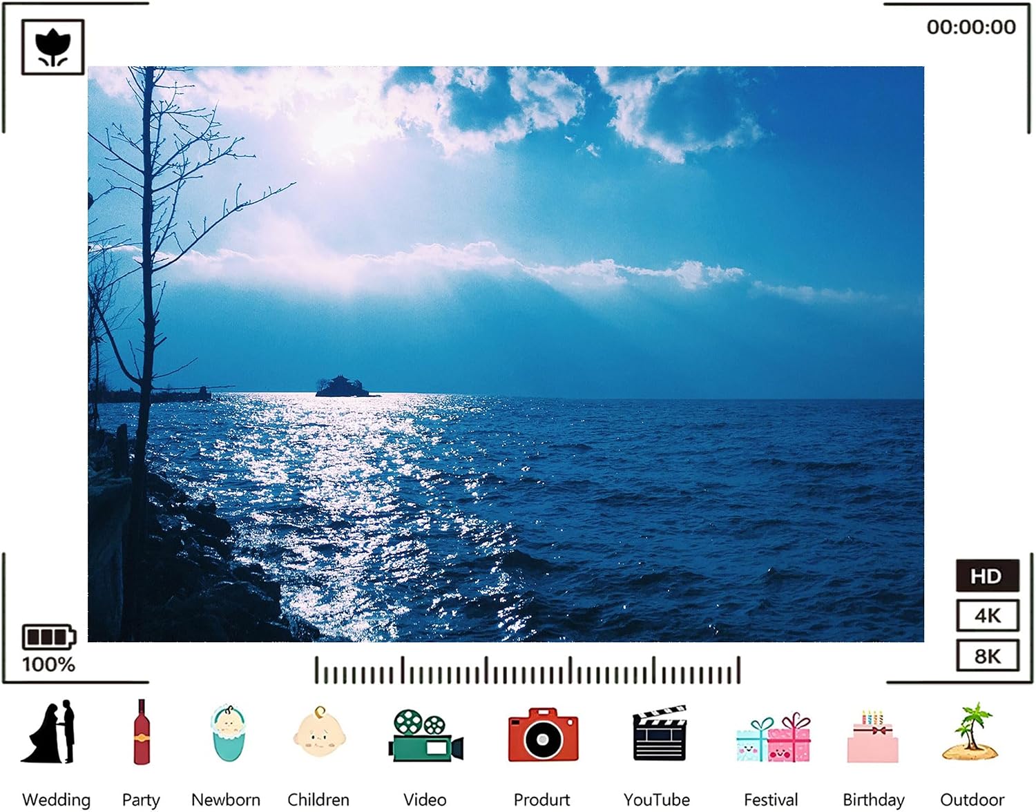 Trykid 20x10ft Blue Sea Sun Glow Island Backdrop Shimmering Waterfront Scenery Clear Sky Coastal Landscape Photography Background Home Leisure Activity Party Decoration Photo Booth Prop Fabric