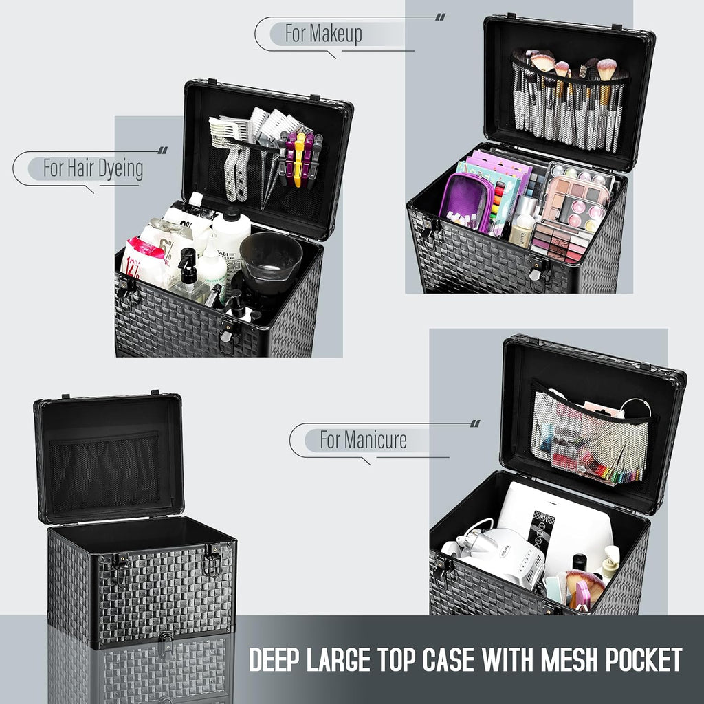 Yueieoun Salon Cart with 3 Drawers, Nail Trolley Cart with Wheels Salon Station Rolling Makeup Train Case Cosmetology Case Organizer Cases for Nail Tech,SPA,Face Painting,Hairstylist,Makeup Artist