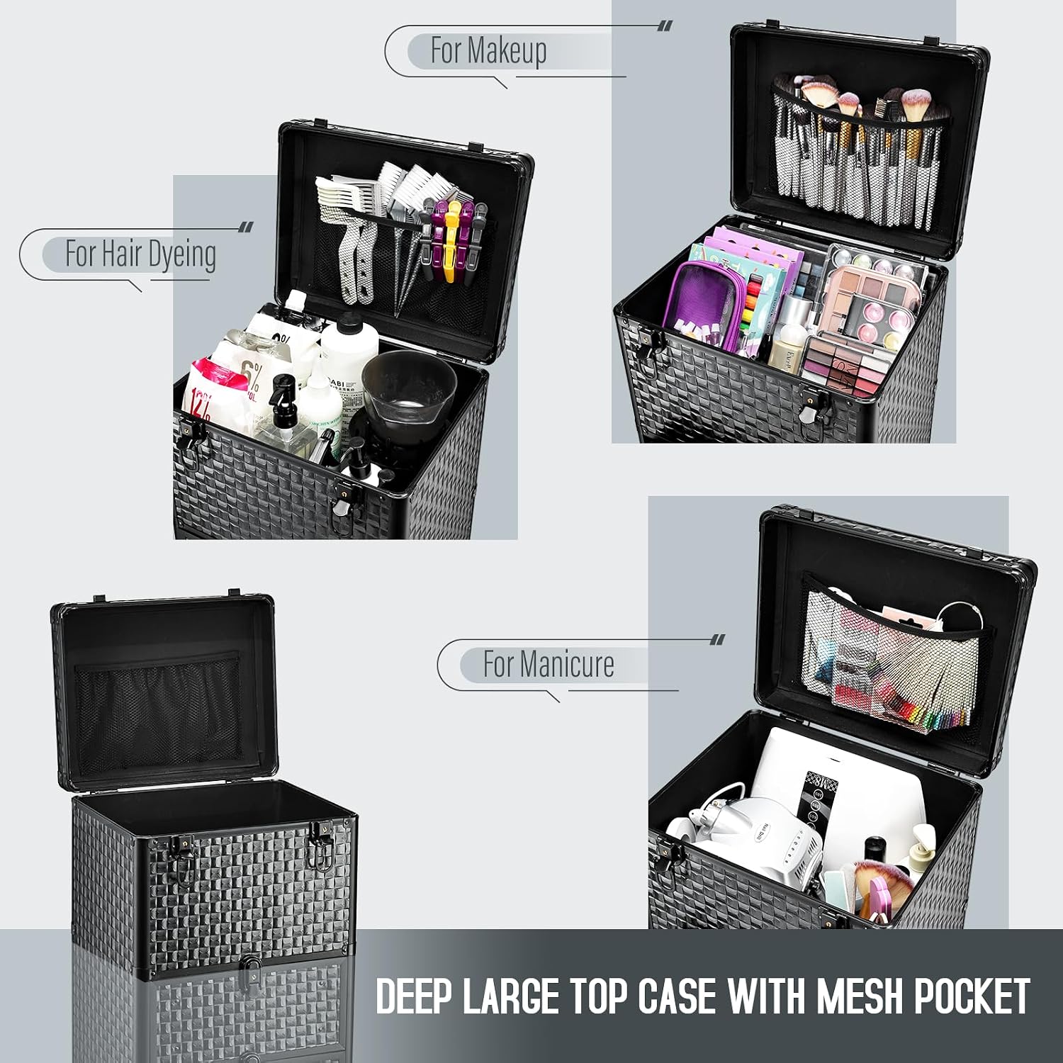 Yueieoun Salon Cart with 3 Drawers, Nail Trolley Cart with Wheels Salon Station Rolling Makeup Train Case Cosmetology Case Organizer Cases for Nail Tech,SPA,Face Painting,Hairstylist,Makeup Artist