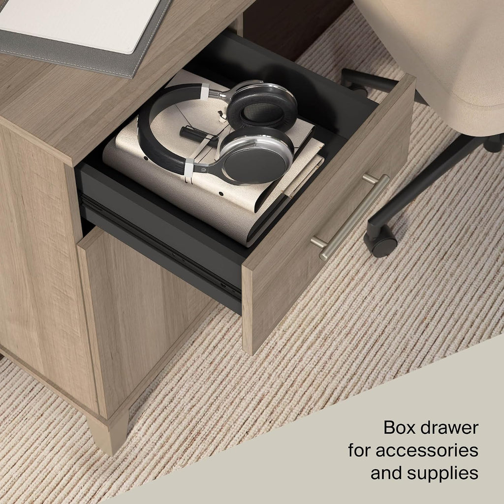 Bush Home 54-Inch Office Desk with Drawer and Storage Cabinet, Computer Desk with Box Drawer and Adjustable Shelf, Home Office Workstation Furniture, Somerset Collection, Ash Gray