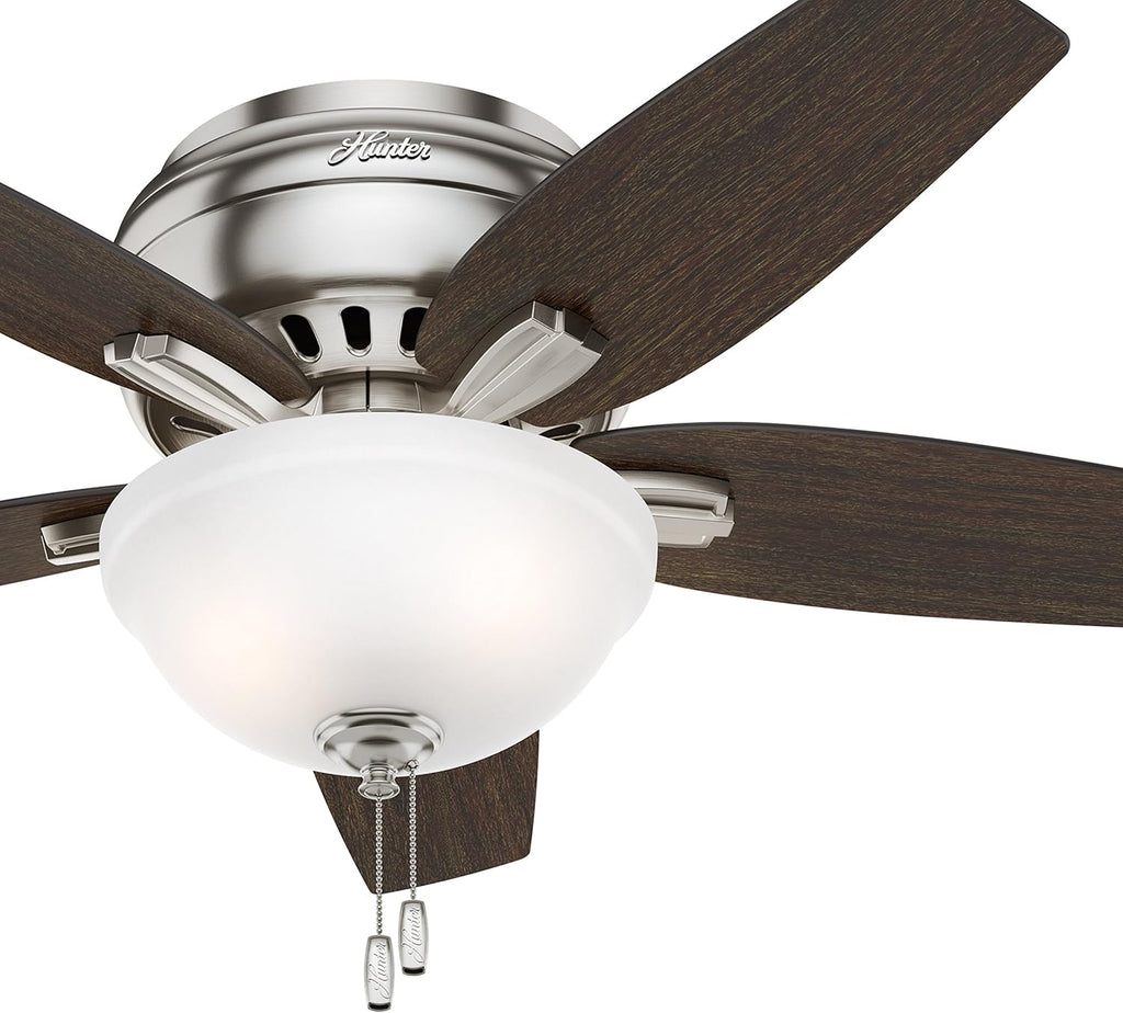 Hunter Fan 42' Hugger Ceiling Fan in Brushed Nickel with Cased White Glass Light Kit, 5 Blade (Renewed)