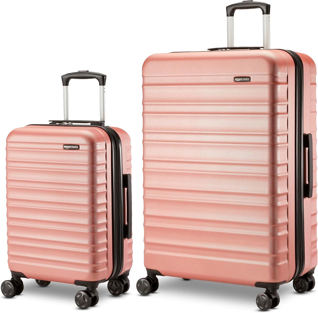 Amazon Basics 2-Piece Hardshell Suitcases Set (21', 30'), Expandable Travel Luggage with Scratch-Resistant Surface, Four Multi-directional Wheels, Telescopic Handle, Rose Gold