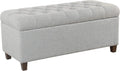 Homepop Home Decor Tufted Ainsley Button Storage Ottoman Bench with Hinged Lid Ottoman Bench with Storage for Living Room & Bedroom, Light Blue 18x40x18 Inches