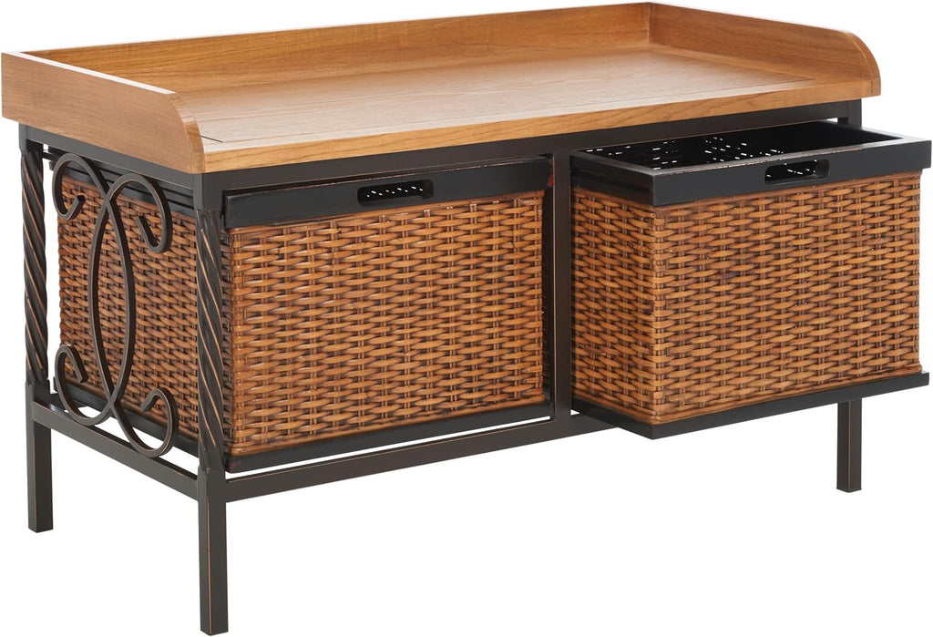 Safavieh American Homes Collection Noah Antiqued Pewter and Oak Storage Bench