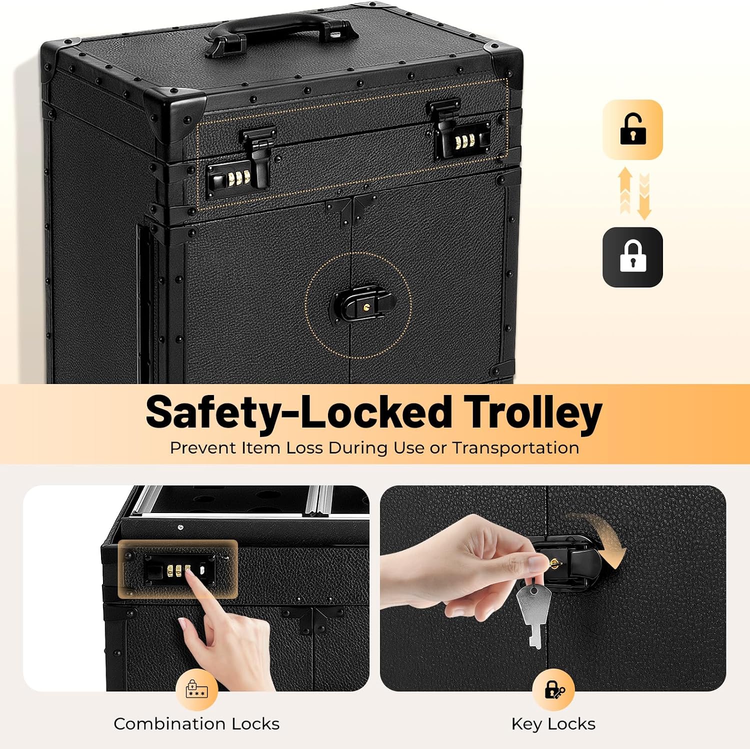 Rolling Lockable Makeup Train Case,Hair Trolley Stylist Salon Trolley Suitcase with Wheels Hairdryer Holder,Beauty Salon Cosmetic Luggage Travel Organizer Tool Box