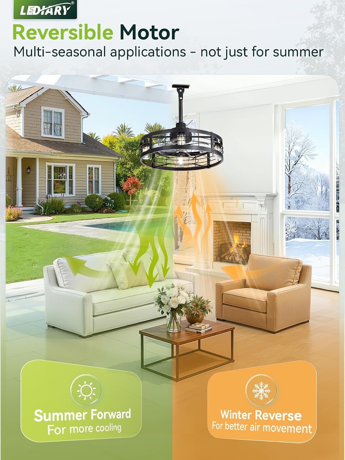 LEDIARY 22' Outdoor Ceiling Fans with Light, Waterproof Gazebo Fan with Hanging Hook, Plug in Ceiling Fan with Remote,Caged Ceiling Fan with 6 Speed Timer for Patio, Porch, Pergola, Black