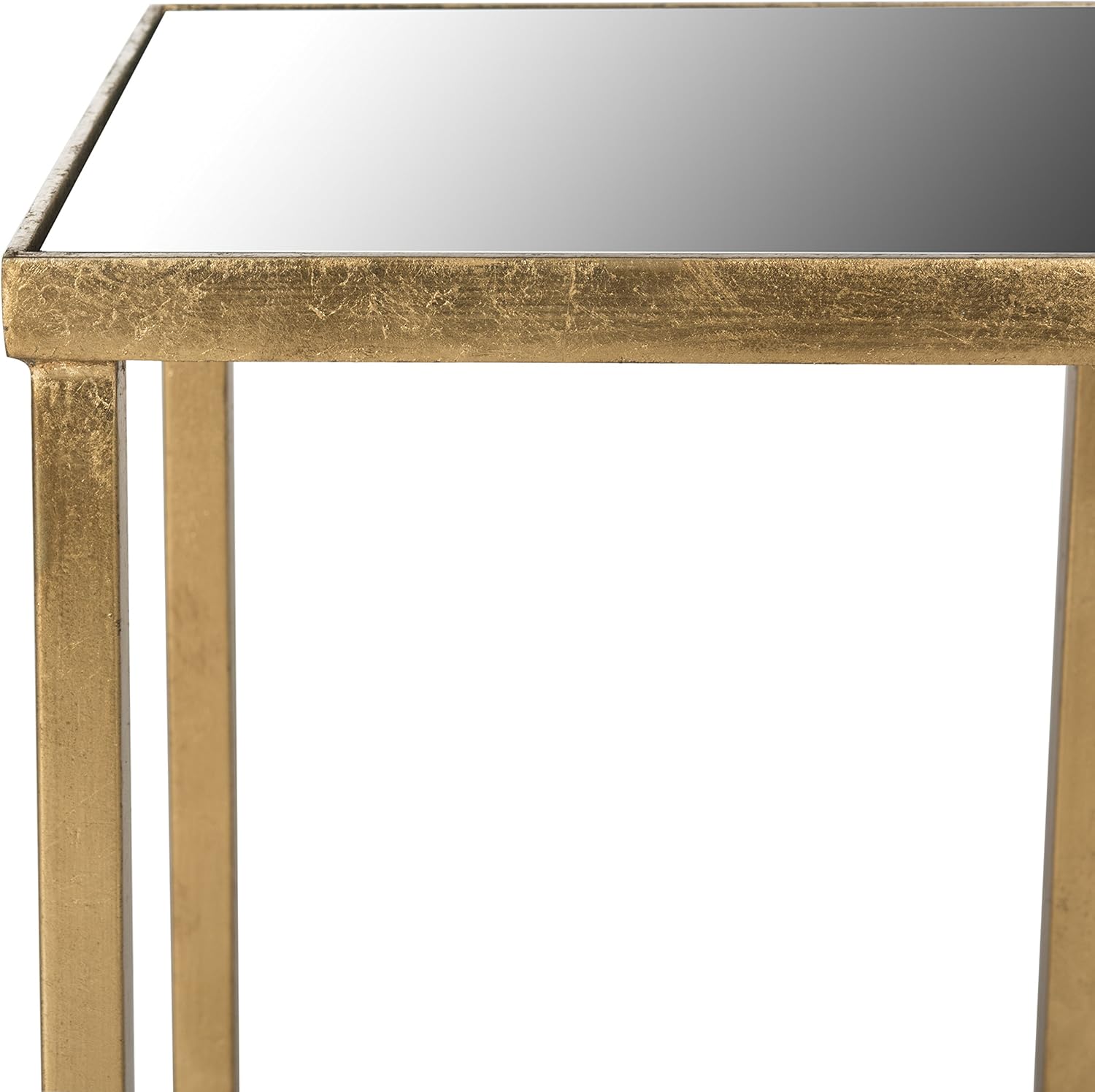 SAFAVIEH Home Collection Halyn Gold Leaf Mirror Top End Table