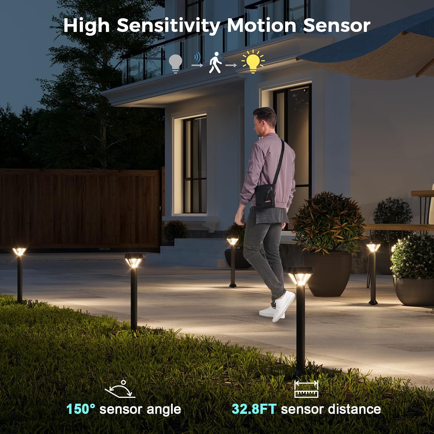 XMCOSY+ Smart Solar Pathway Lights, 150LM Motion Sensor Outdoor Lights, APP Control RGBCW Color Changing, IP65 Waterproof, Works with Alexa, Dusk to Dawn Solar Landscape Lights for Yard Garden, 6 Pack