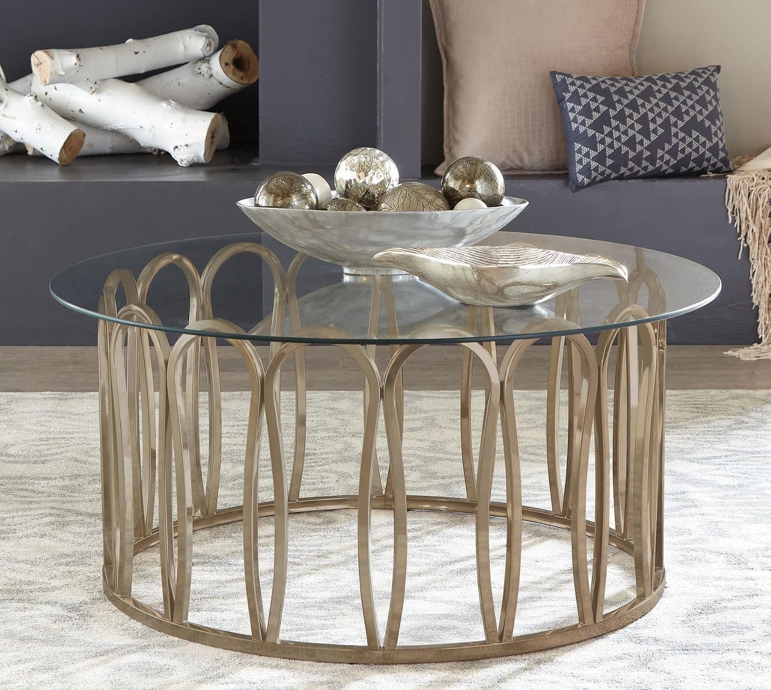Coaster Home Furnishings - Monett - Metal & Glass - 39-inch Round Coffee Table with Glass Top and Chocolate Chrome Finish - Living Room & Lounge Area - Chocolate - 708058