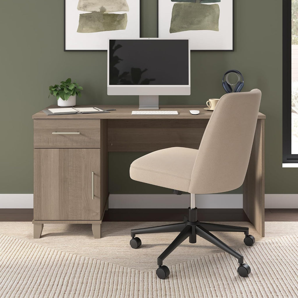 Bush Home 54-Inch Office Desk with Drawer and Storage Cabinet, Computer Desk with Box Drawer and Adjustable Shelf, Home Office Workstation Furniture, Somerset Collection, Ash Gray