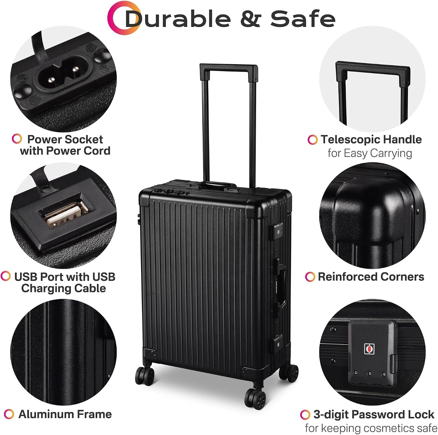 BYOOTIQUE Rolling Makeup Case with LED Lighted Mirror 24 Inch Professional Cosmetic Organizer Storage Travel Aluminum Trolley Case with Extendable Tray Adjustable Leg For Makeup Artist Studio Salon