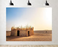 Trykid 20x10ft Desert Straw Hut Backdrop Scenic Thatched Hut Arid Landscape Clear Sky Photography Background Adventure Themed Party Decoration Photo Booth Prop Fabric