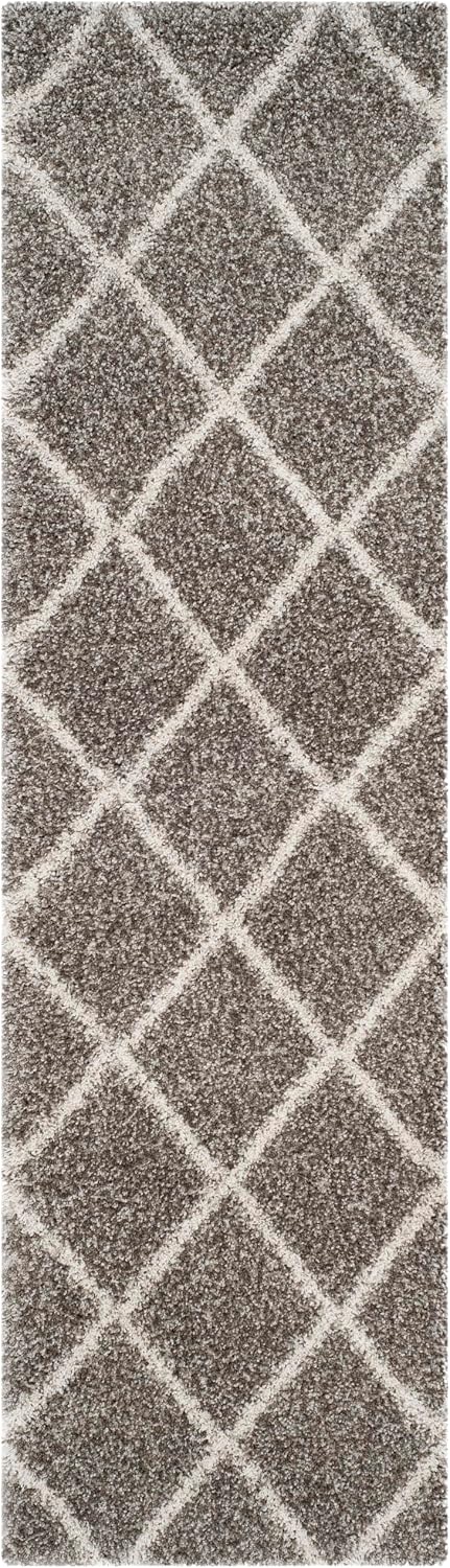 SAFAVIEH Hudson Shag Collection Runner Rug - 2'3' x 22', Grey & Ivory, Modern Trellis Design, Non-Shedding & Easy Care, 2-inch Thick Ideal for High Traffic Areas in Living Room, Bedroom (SGH281B)