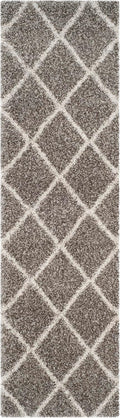 SAFAVIEH Hudson Shag Collection Runner Rug - 2'3' x 22', Grey & Ivory, Modern Trellis Design, Non-Shedding & Easy Care, 2-inch Thick Ideal for High Traffic Areas in Living Room, Bedroom (SGH281B)