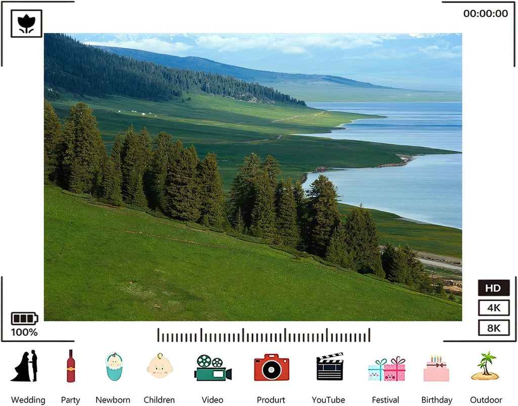 Trykid 20x10ft Lake Shore Backdrop Dense Evergreen Forests Rolling Green Hills Clear Blue Water Photography Background Countryside Wedding Event Party Decoration Photo Booth Prop Fabric