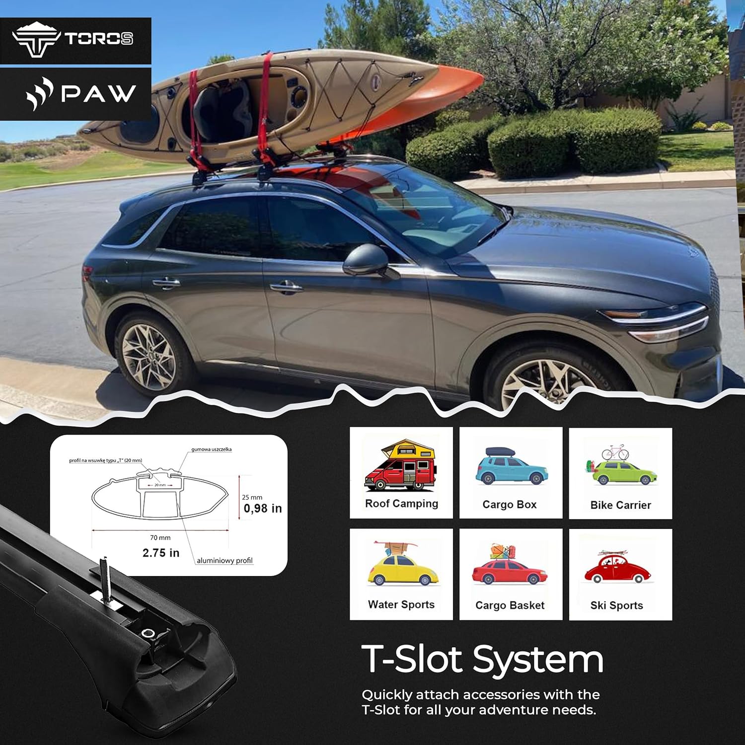 Roof Rack Cross Bars for Hyundai Ioniq 5 (2025–Up) – Fits Flush/Integrated Roof Rails, Rail-Clamp Mount, 330 lbs Capacity, Aluminum T-Slot Bars, Lockable, Heavy-Duty No-Drill Installation (Silver)
