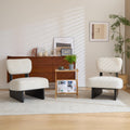 Christopher Knight Home Mores Low Profile Accent Chair Set of 2, Modern Living Room Armless Lounge Chair, Fabric Comfy Reading Chair for Bedroom, Wooden Frame and Thick Padded Seat, Black+White