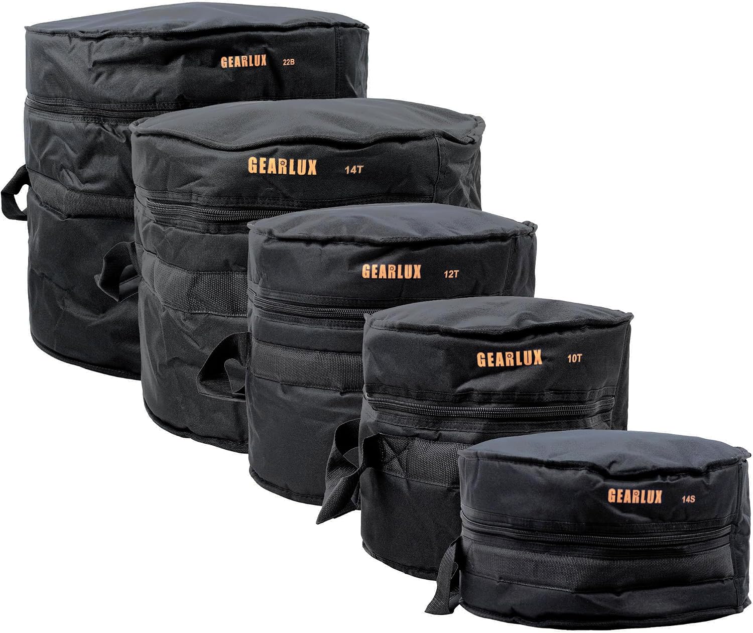Gearlux 5-Piece Drum Bag Set with 10mm Padding for 10' Tom, 12' Tom, 14' Tom, 14' Snare, and 22' Bass Drum