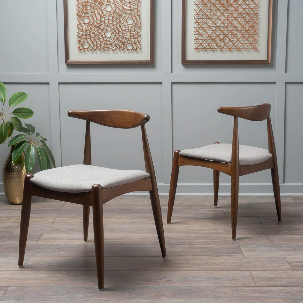 Christopher Knight Home Francie Fabric with Walnut Finish Dining Chairs, 2-Pcs Set, Light Grey / Walnut