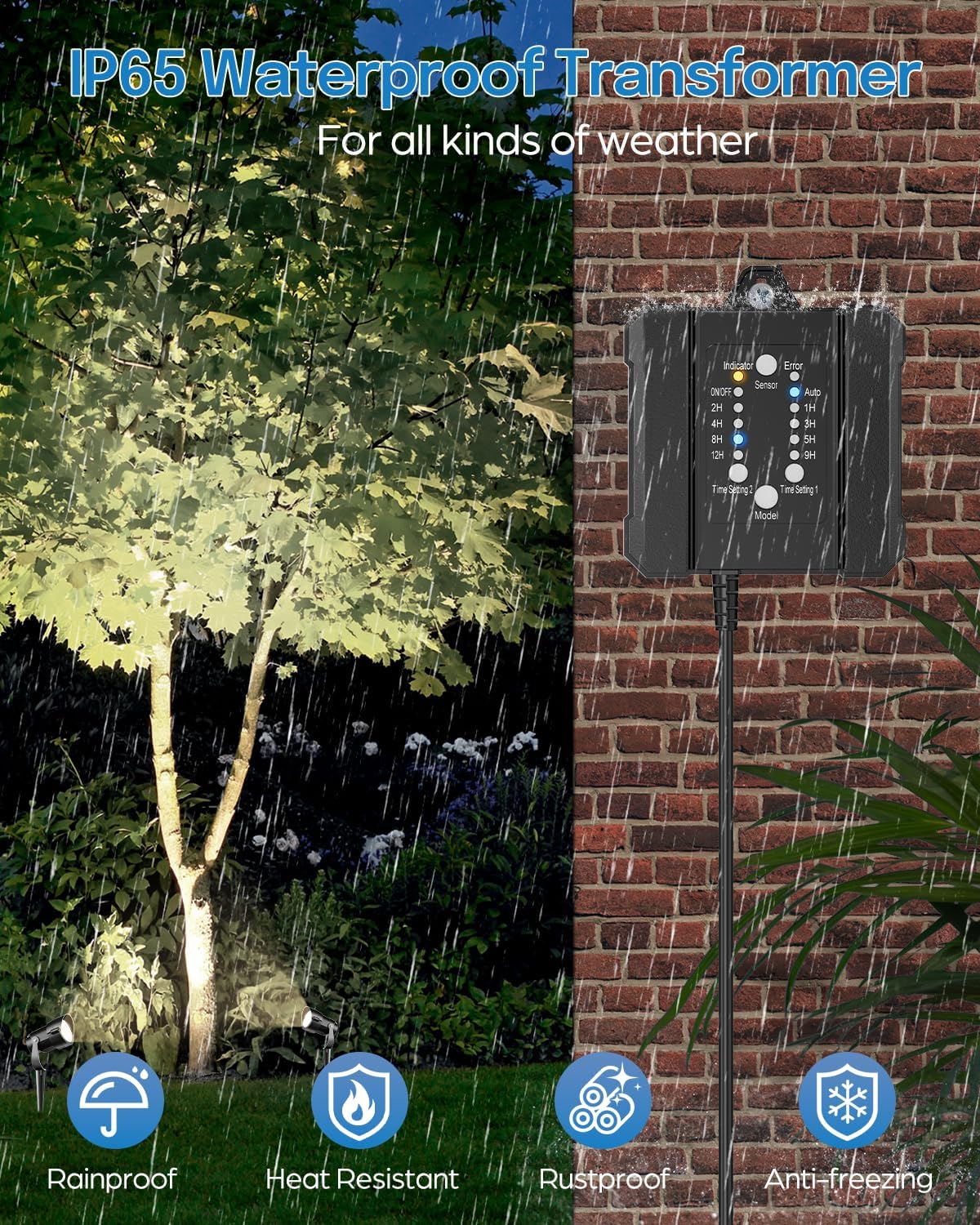 HIBOITEC Low Voltage Landscape Lighting 1200LM 12W with Connectors 100W Transformer Photocell Sensor and Timer Spotlights Landscape Lights Kit IP65 Waterproof 5000K for House Yard Trees Garden 8 Packs
