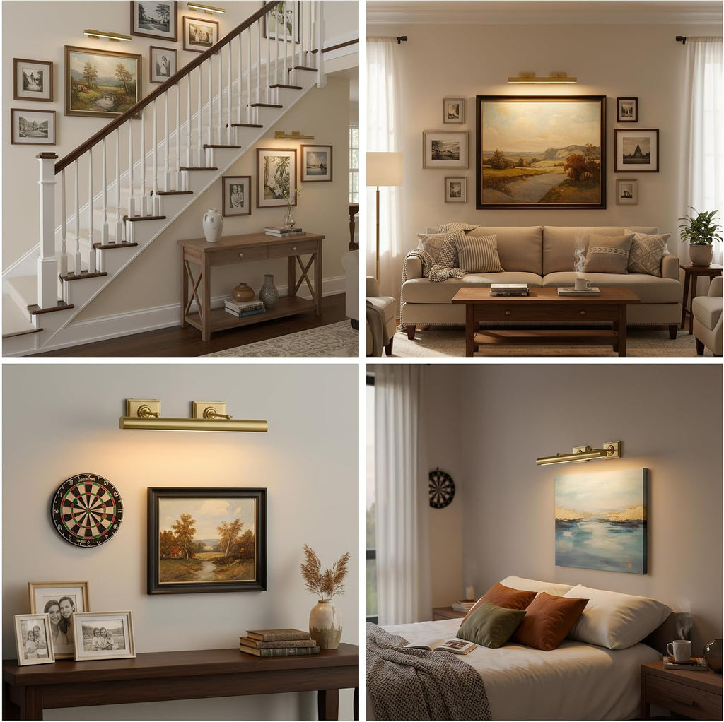 Picture Light, 24in Hardwired Picture Lights for Wall, Dimmable Wall Sconces Poster Light, Brass 4 Lighting for Paintings Frames Art Display Gallery Bedroom Living Room No Bulbs