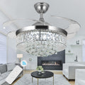 WWahuayuan 36' Chandelier Ceiling Fan Light, Modern Retractable Invisible Ceiling Fan Light Remote Control 4 Retractable ABS Blades for Bedroom Living Room Dining Room Decoration