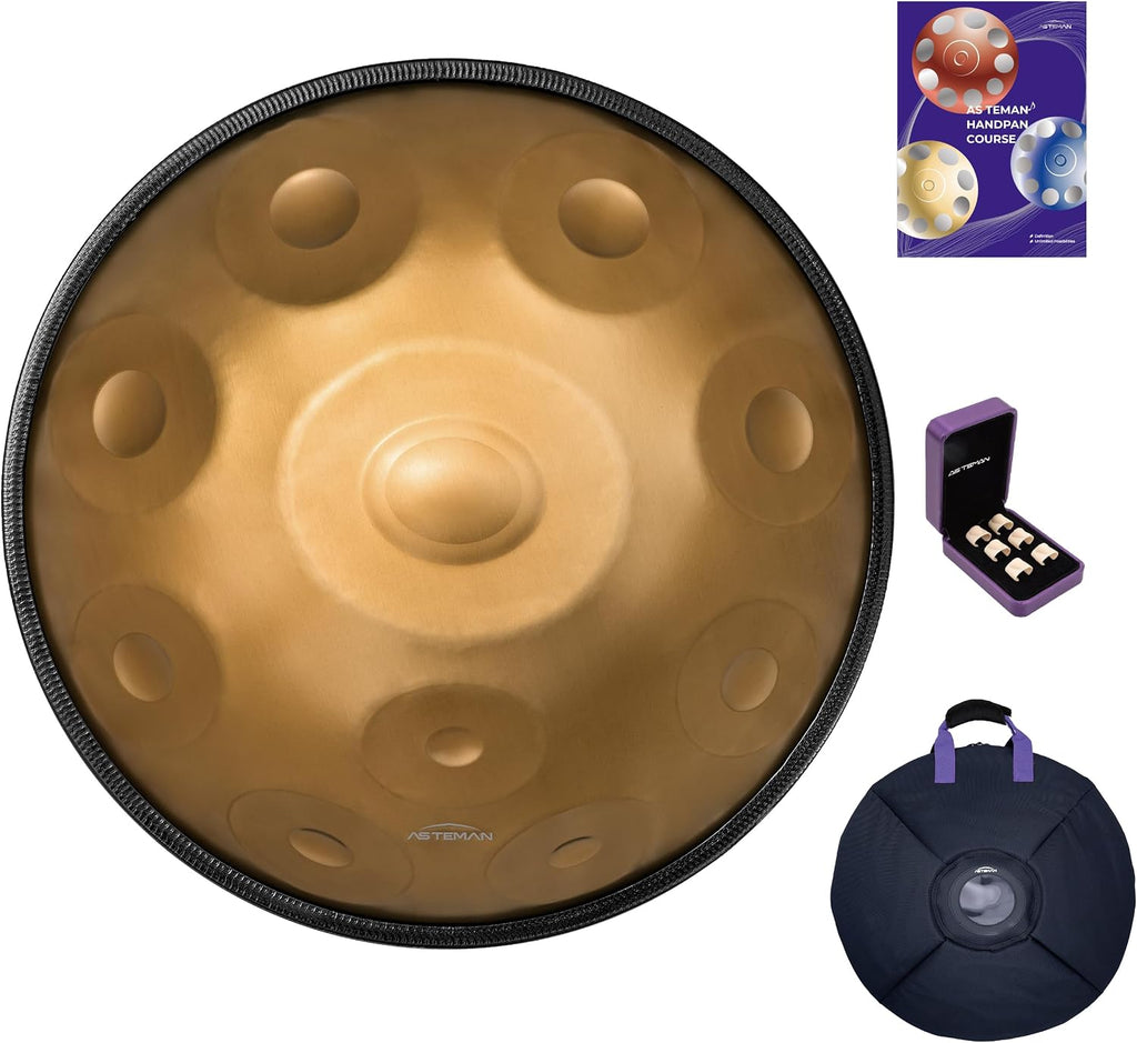 AS TEMAN HANDPAN,Handpan drum instrument in D Minor 10 Notes 440Hz 22 inches Steel Hand Drum with Soft Hand Pan Bag, 2 handpan mallet,Handpan Stand,dust-free cloth