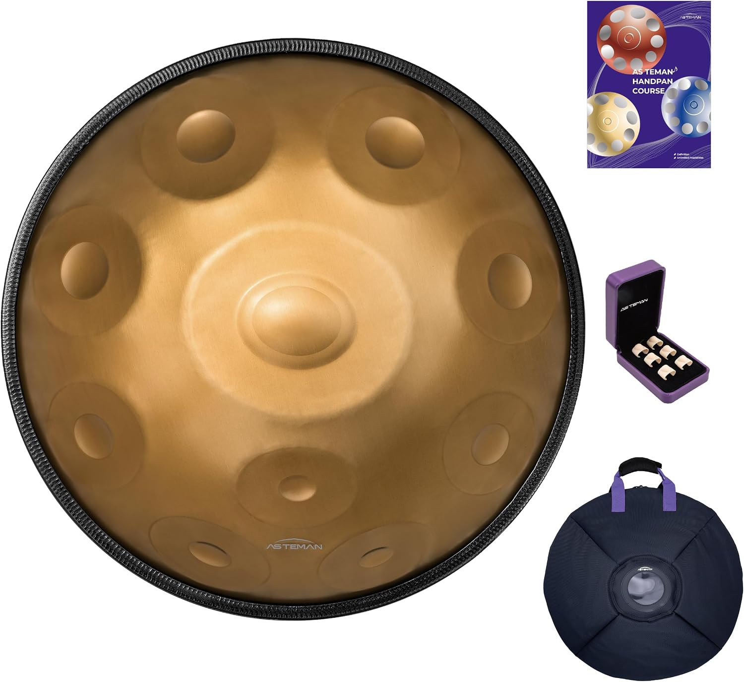 AS TEMAN HANDPAN,Handpan drum instrument in D Minor 10 Notes 440Hz 22 inches Steel Hand Drum with Soft Hand Pan Bag, 2 handpan mallet,Handpan Stand,dust-free cloth