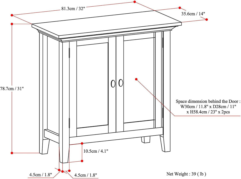 SIMPLIHOME Redmond Storage Cabinet - 32 inch Wide Solid Wood 2-Shelf Low Storage Cabinet in Light Golden Brown, Transitional Accent Cabinet for Entryway with Adjustable Shelves and Tapered Legs
