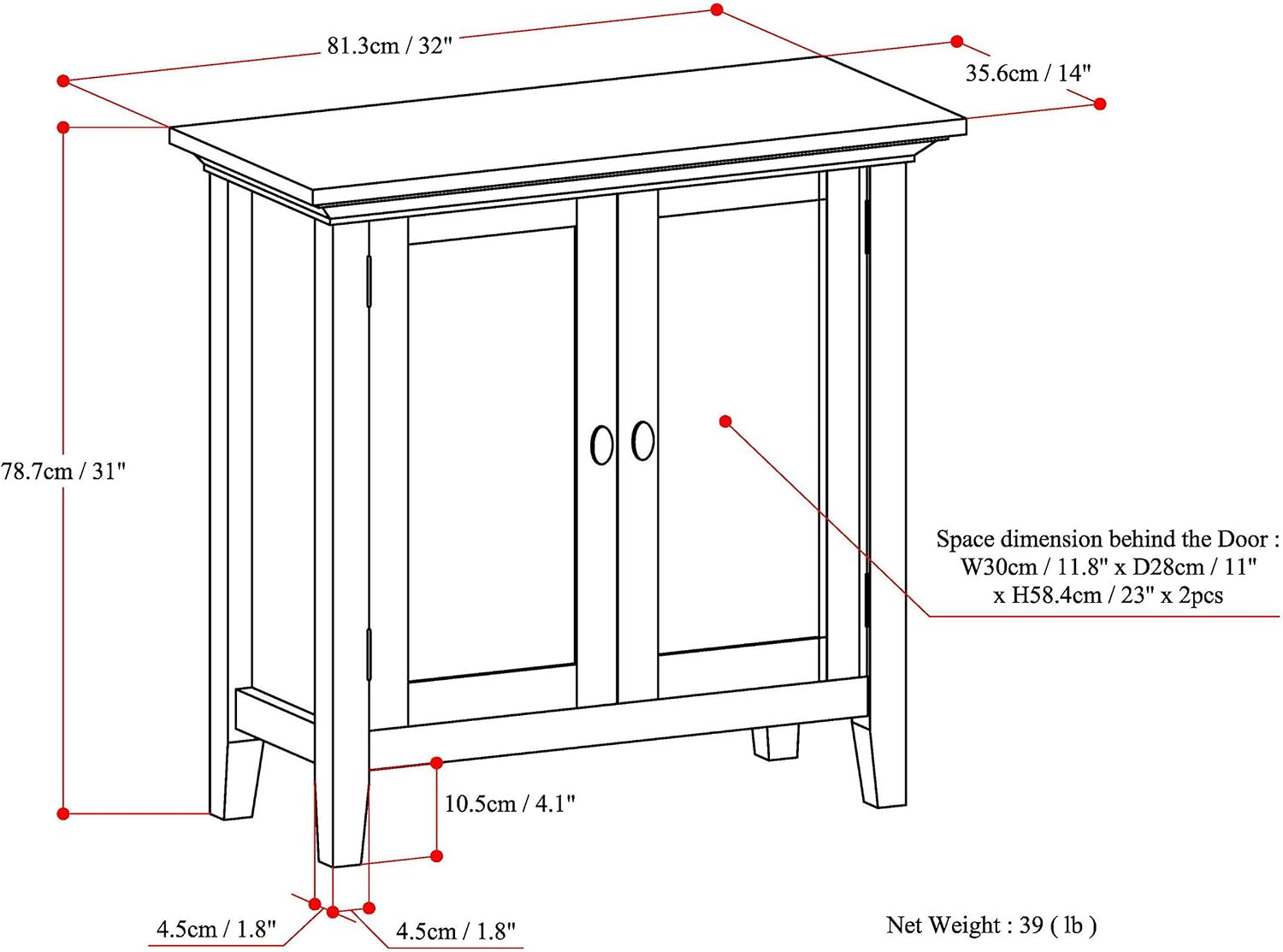 SIMPLIHOME Redmond Storage Cabinet - 32 inch Wide Solid Wood 2-Shelf Low Storage Cabinet in Light Golden Brown, Transitional Accent Cabinet for Entryway with Adjustable Shelves and Tapered Legs