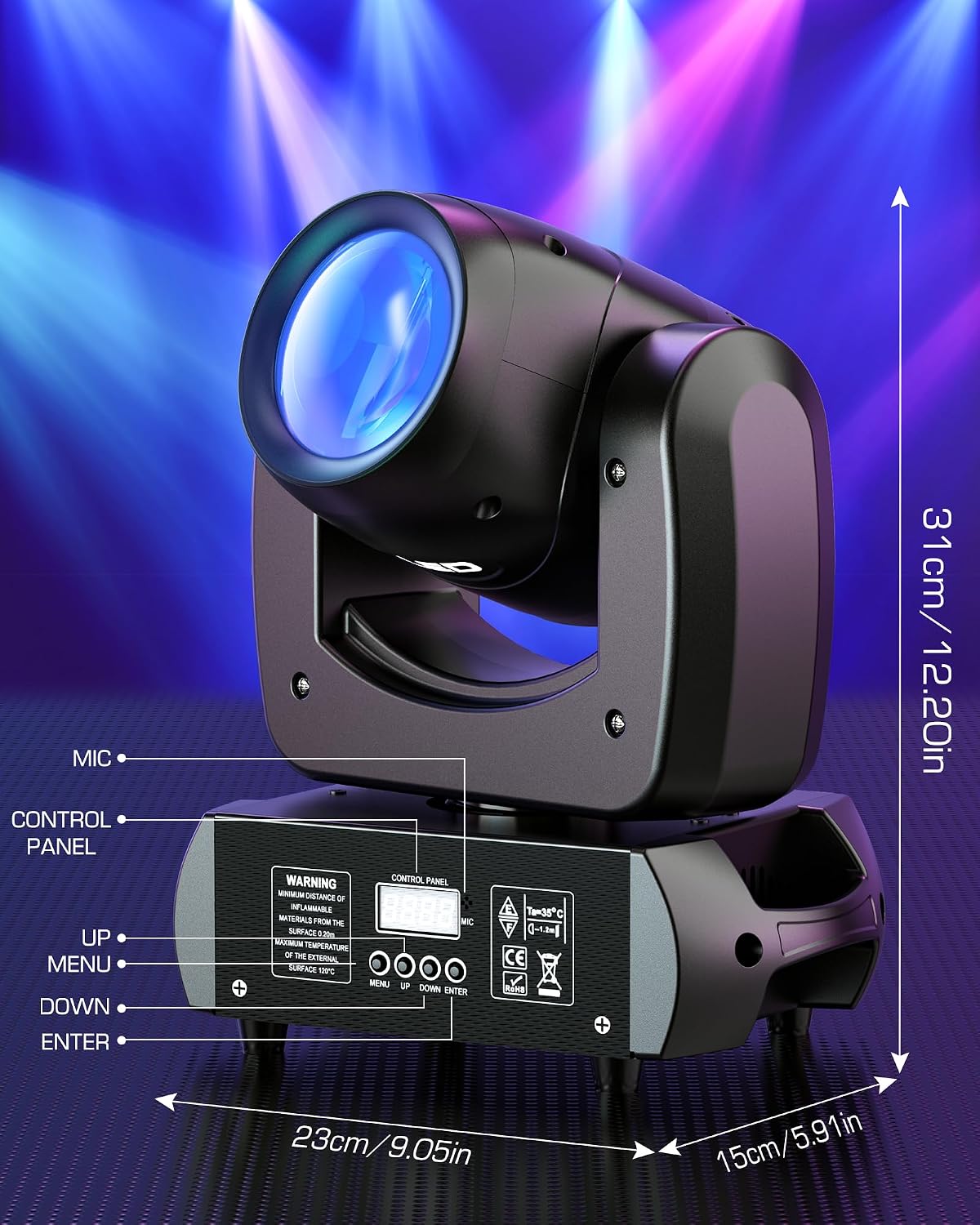 HOLDLAMP 120W LED Moving Head Light, Moving Head DJ Lights with Rotating Gobos (18-Facet Prism) and 8 Colors with DMX and Sound Activated Modes for Wedding Parties Church Band Show Bar (Set of 2)