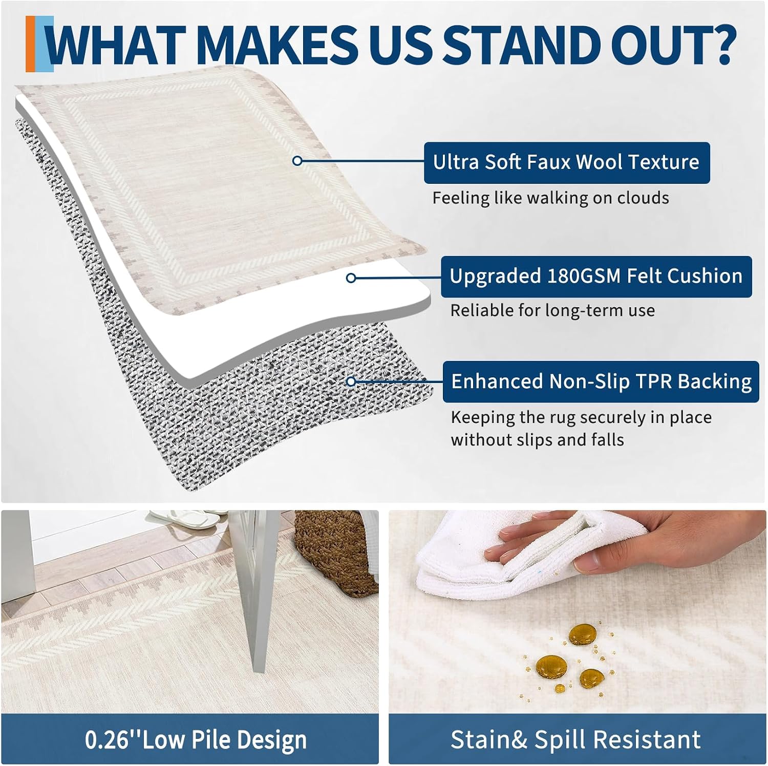 Garvee Washable Large Area Rug 8x10 Modern Solid Living Room Rug Bordered Rugs for Bedroom Neutral Carpet 8x10 Rugs for Farmhouse Dining Room Non-Slip Stain Resistant Under Table White Rug
