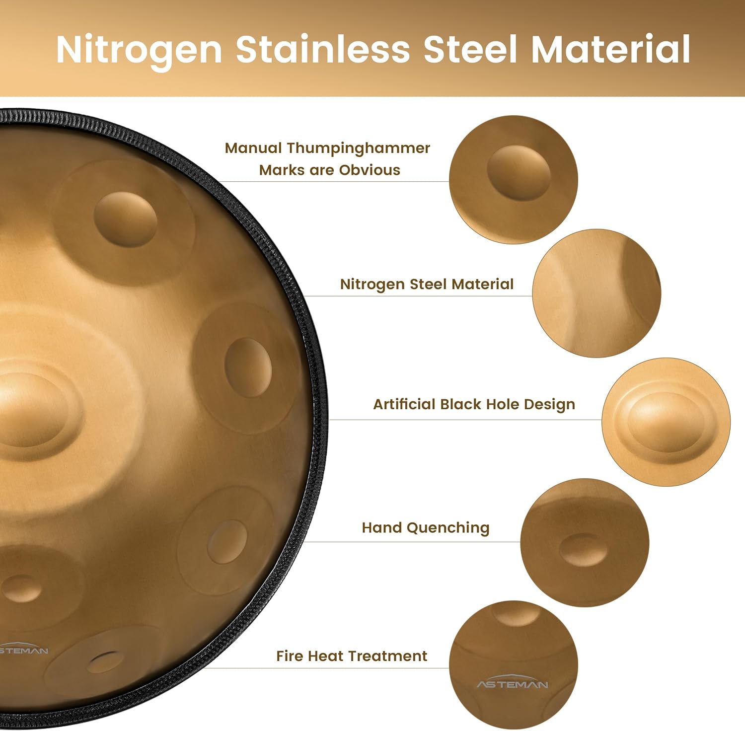 AS TEMAN HANDPAN,Handpan drum instrument in D Minor 10 Notes 440Hz 22 inches Steel Hand Drum with Soft Hand Pan Bag, 2 handpan mallet,Handpan Stand,dust-free cloth