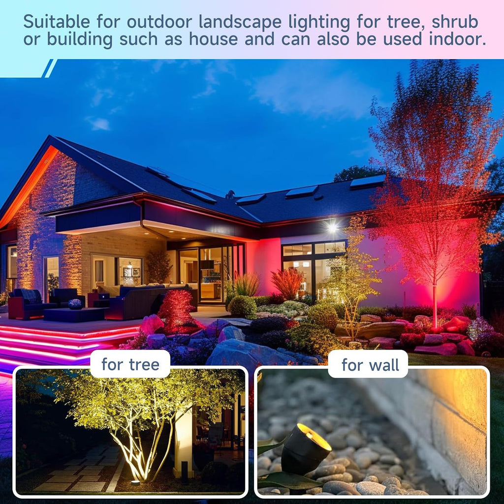 Gardencoin MR16 LED Bulb Color Changing, RGBCW Smart GU5.3 LED Bulbs Dimmable, 6W 12V Bi-Pin Base, Spotlight Bulbs Replacement for Halloween & Christmas Outdoor, WiFi Bluetooth Control (6 Pack)