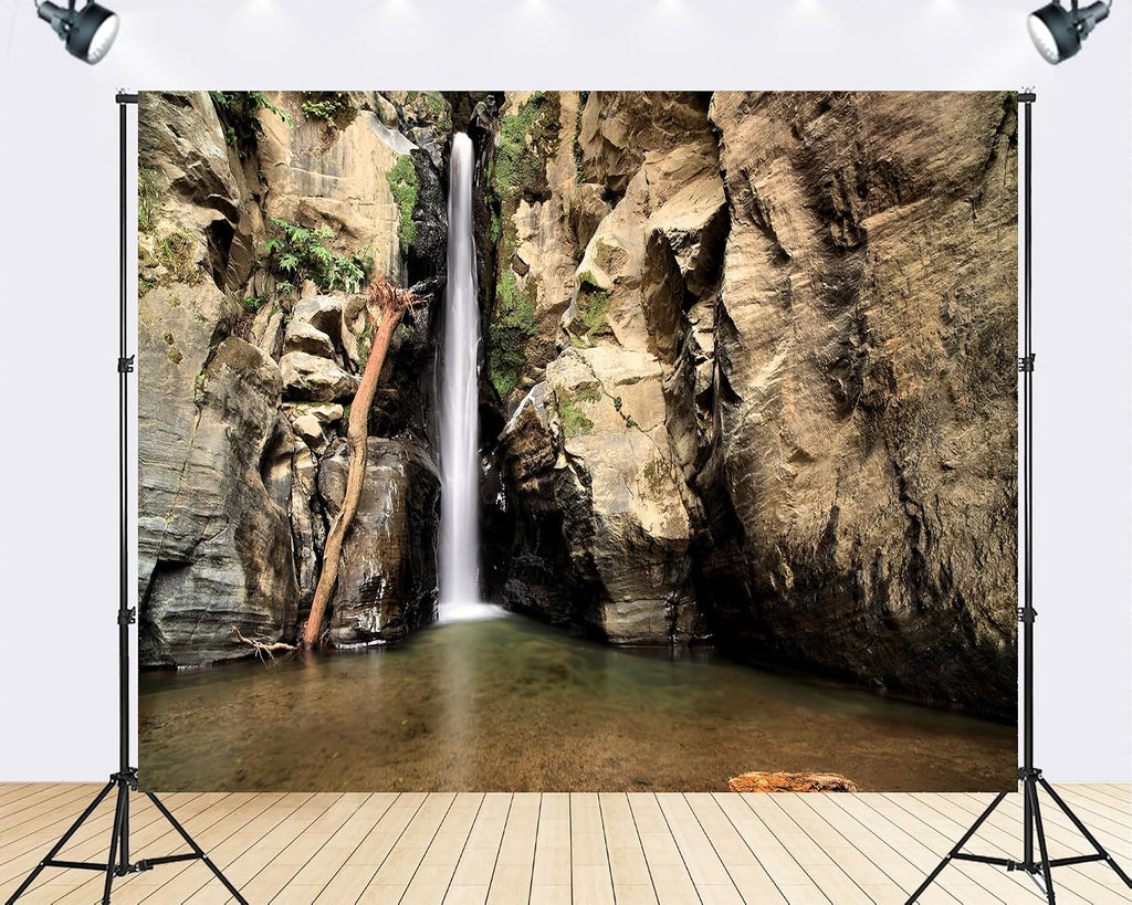 Trykid 20x10ft Rocky Gorge Waterfall Backdrop Mossy Cliffs Clear Pool Scene Photography Background Wilderness Adventure Party Decoration Photo Booth Prop Fabric