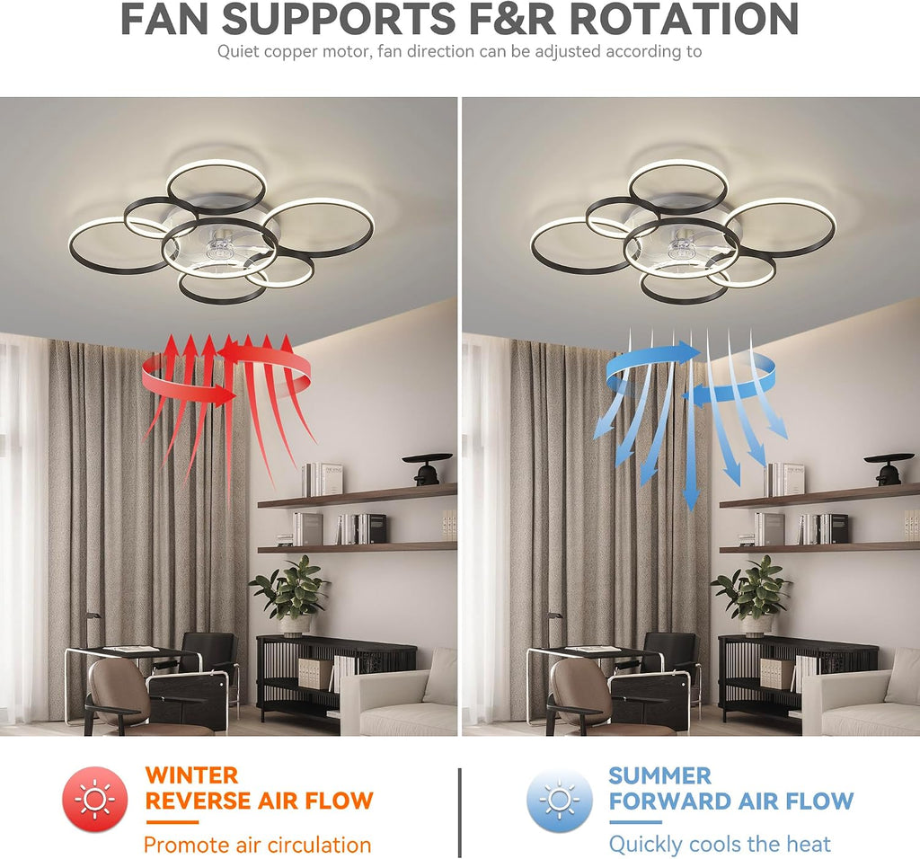 41'Modern Ceiling Fan with Lights and Remote, Smart Ceiling Fan for bedroom | Low profile ceiling fan has 3 colors light 6 speed, dimmable, super quite, timing, ceiling fans with lights for living room