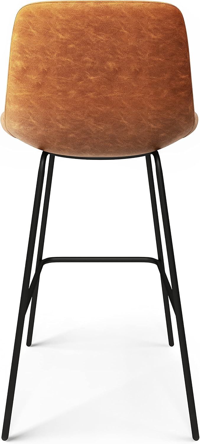 SIMPLIHOME Jolie Contemporary 28 inch Bar Stool (Set of 2) in Camel Brown Vegan Faux Leather for the Dining Room and Kitchen