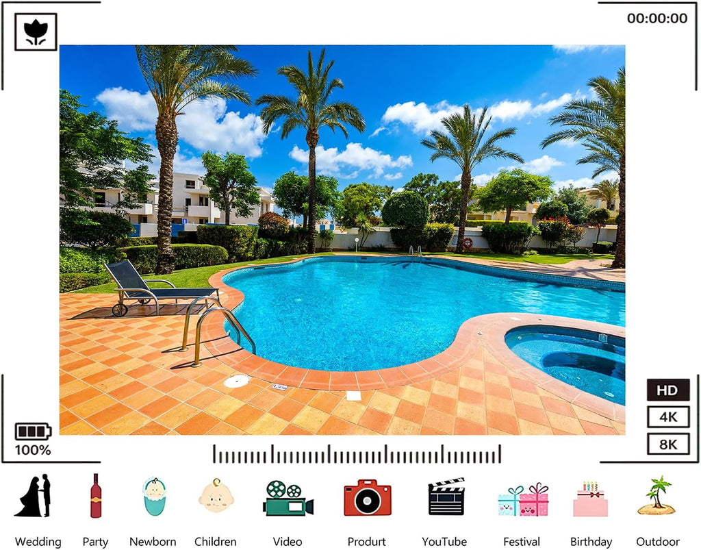 Trykid 20x10ft Resort Poolside Backdrop Palm Trees Clear Blue Water Luxury Villas Photography Background Summer Vacation Pool Party Decoration Photo Booth Prop Fabric