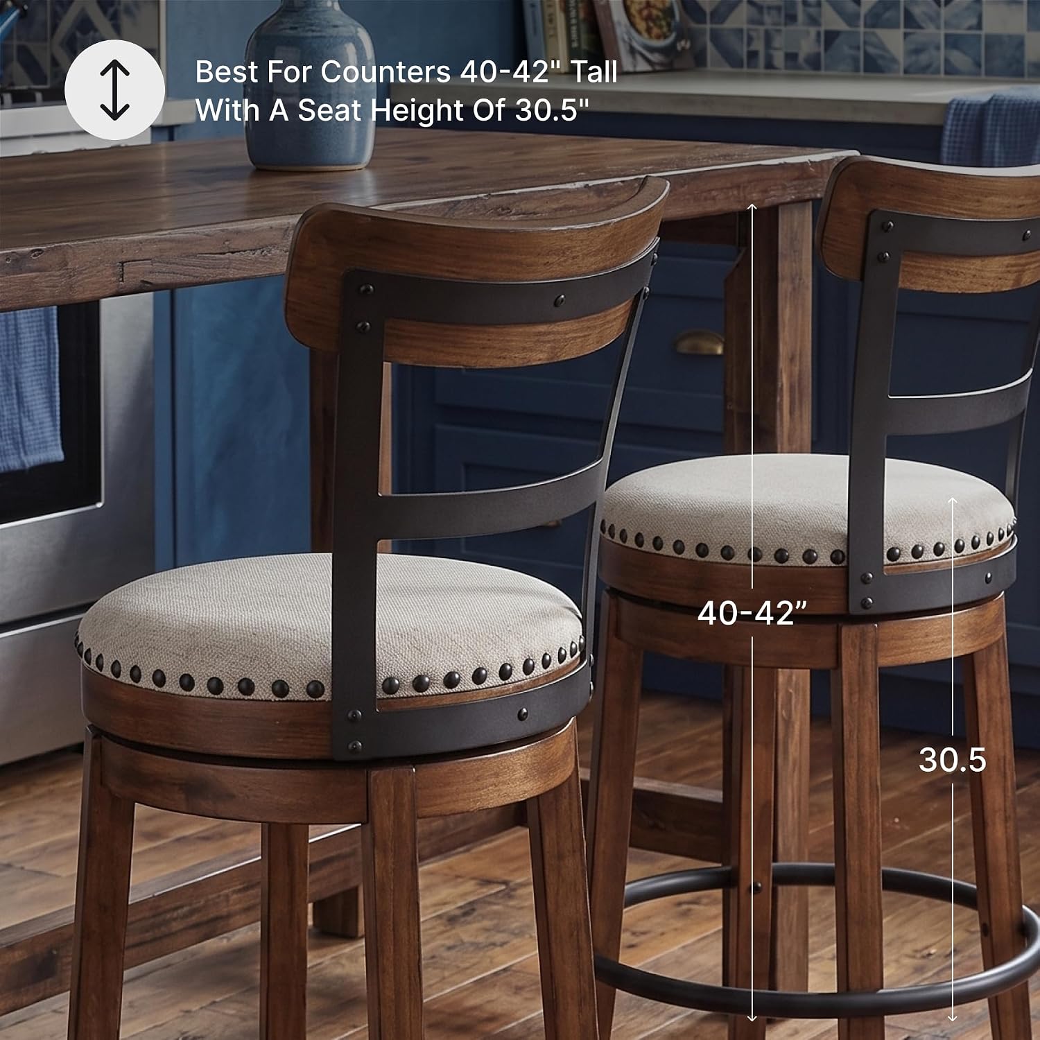Signature Design by Ashley Valebeck Bar Stool, Rustic Industrial Swivel Barstool With Cushioned Upholstery, Wood & Metal Construction, Kitchen Island Seating, Counter Height, Black