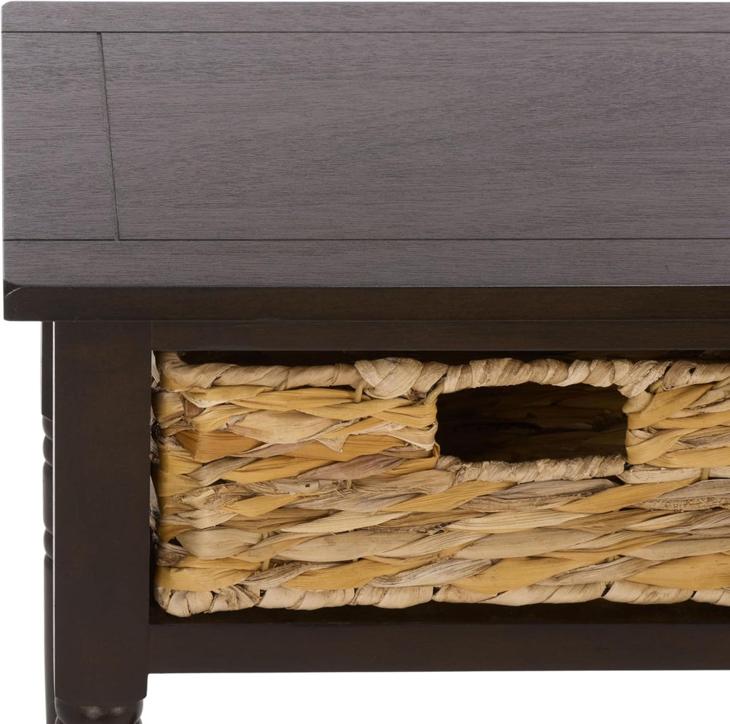 SAFAVIEH Home Collection – Christa Dark Chocolate Console Table, 3-Drawer Storage with Natural Basket Drawers, Coastal Entryway Design (AMH5737F)