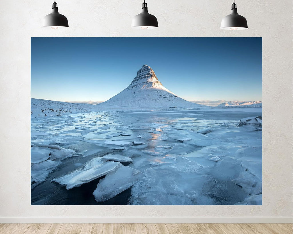 Trykid 20x10ft Ice Lake Peak Mountain Backdrop Frozen Ice Sheet Clear Sky Snowy Plain Scenery Photography Background Winter Travel Party Decoration Photo Booth Prop Fabric