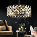 Modern Caged Ceiling Fan with Light Crystal Fandelier with Remote Control 18' Black Flush Mount Ceiling Fan DC Motor with Reversible 8 Blades 6 Speeds for Bedroom Dining Room Kitchen