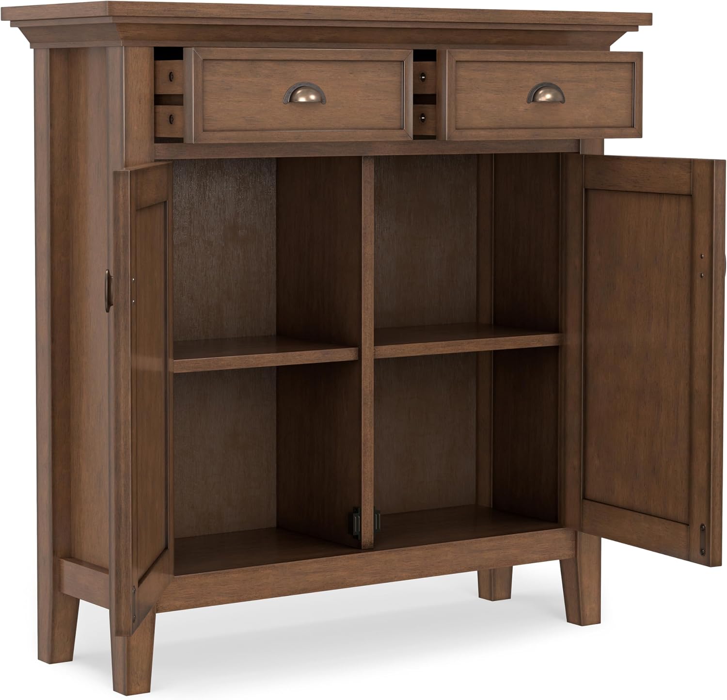 SIMPLIHOME Redmond Storage Cabinet - 36 inch Wide Solid Wood 2-Shelf Entryway Storage Cabinet in Rustic Natural Aged Brown, Transitional Accent Cabinet for Entryway with Drawers and Adjustable Shelves