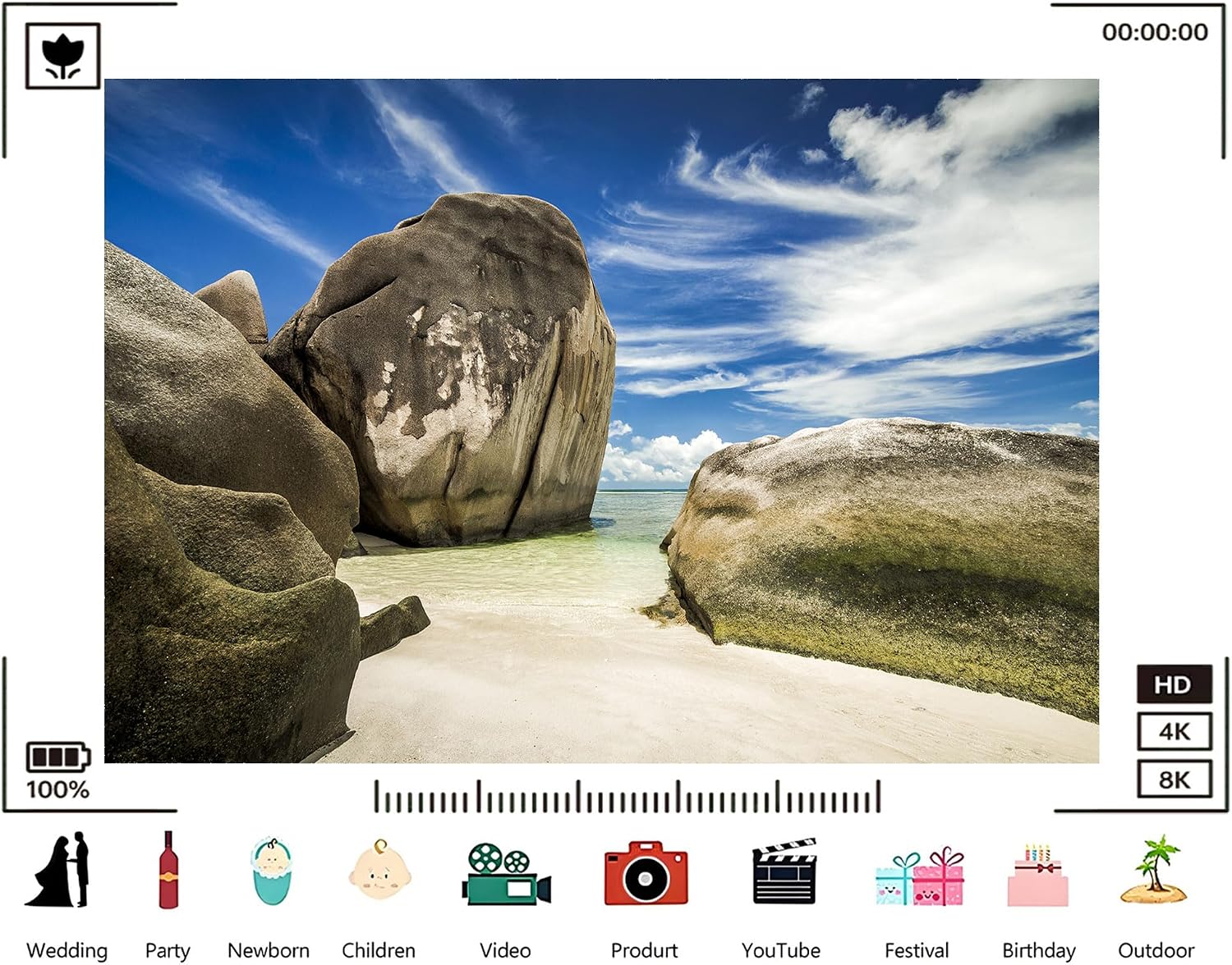 Trykid 20x10ft White Sand Giant Rock Backdrop Clear Blue Sky Tropical Shoreline Coastal Beach Nature Scenery Photography Background Summer Holiday Party Decoration Photo Booth Prop Fabric