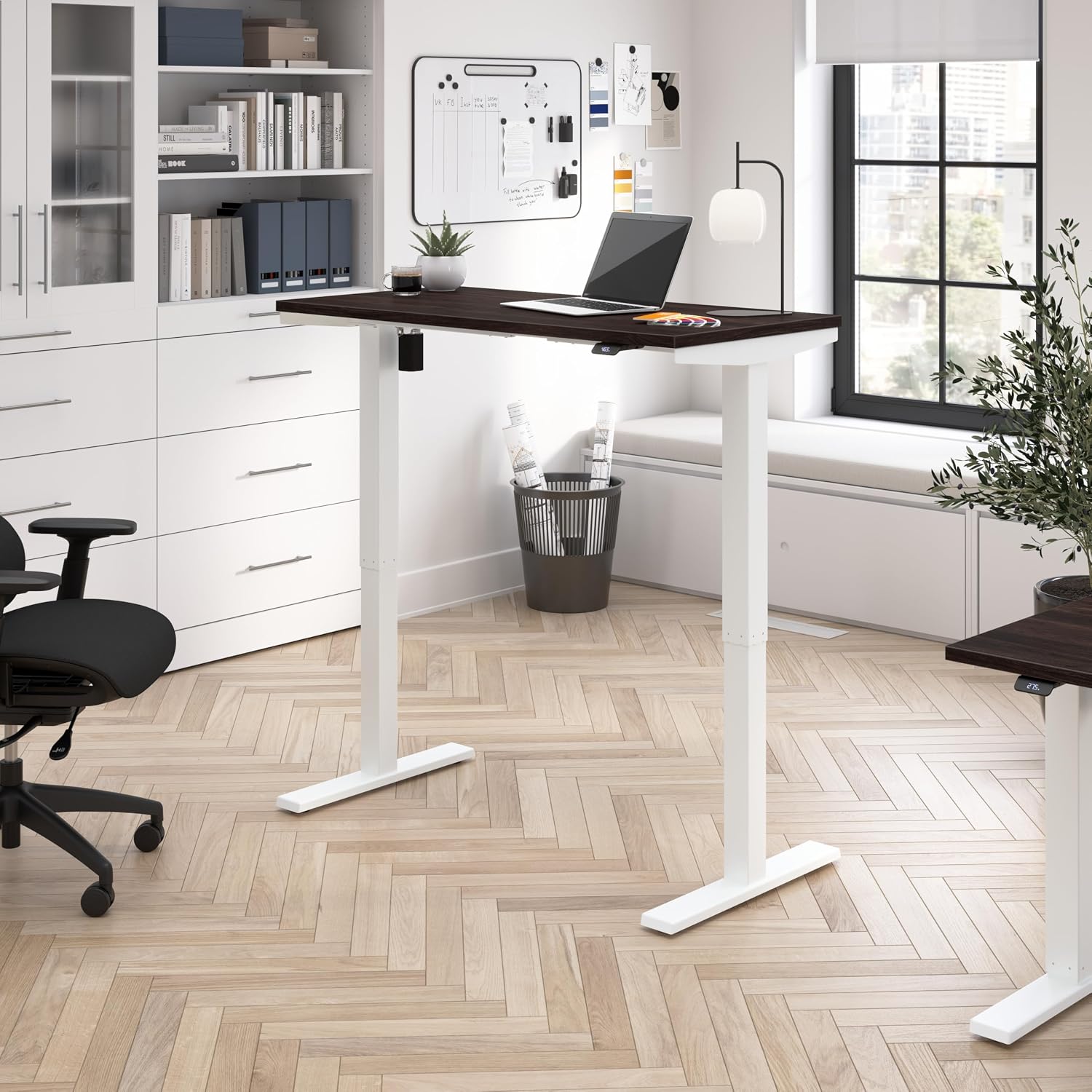 Bush Business Furniture 48-inch Electric Height Adjustable Standing Desk, Ergonomic Sit-Stand Computer Table for Home and Professional Office, Move 40 Series, Black Walnut with White Base