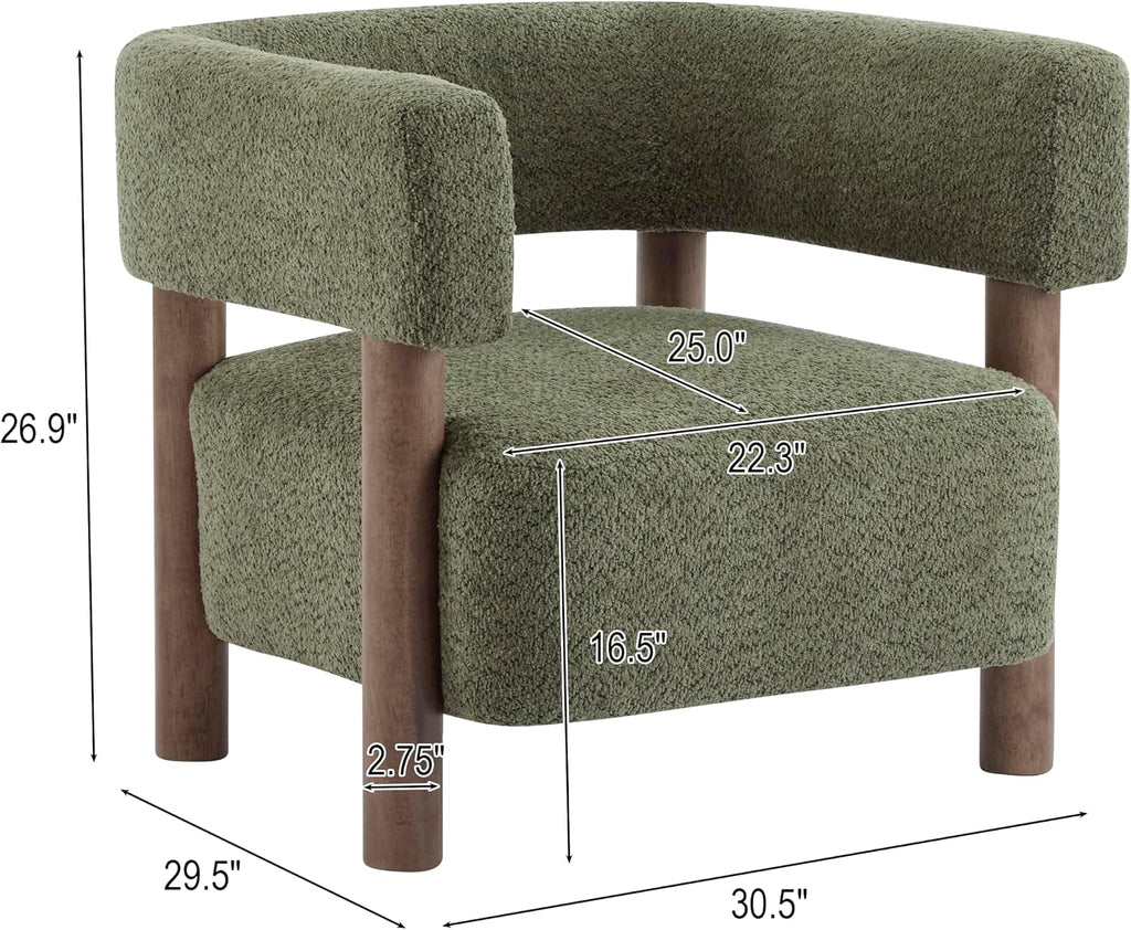 Christopher Knight Home Carly Low Profile Accent Chair, Round Backrest Side Chair, Living Room Armchair with Boucle Fabric Cushion,Comfy Reading Chair for Bedroom,Wooden Single Lounge Sofa,Olive Green