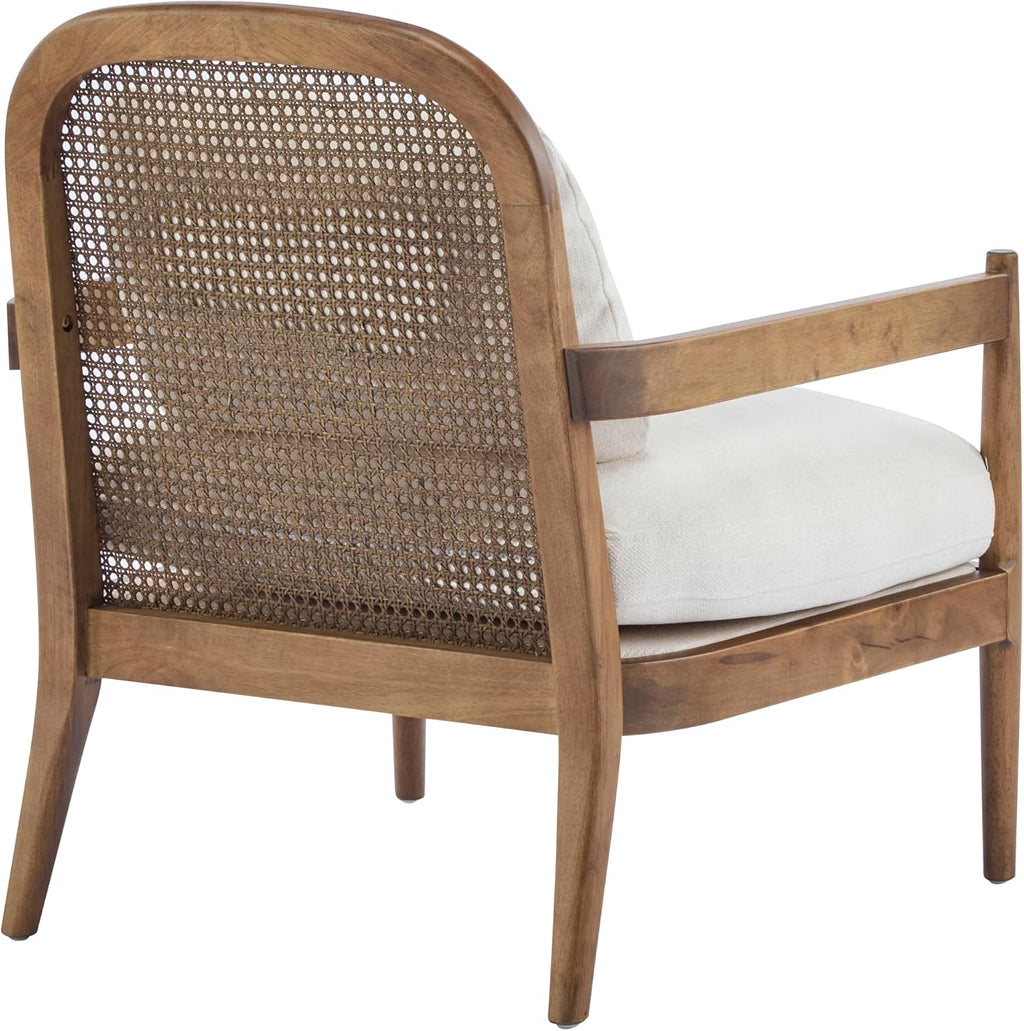 Christopher Knight Home Nadine Modern Club Chair Set of 2 with Cushion, Wooden Living Room Accent Chair with Rattan Open Back, Bedroom Comfy Reading Chair, Beige+Light Brown