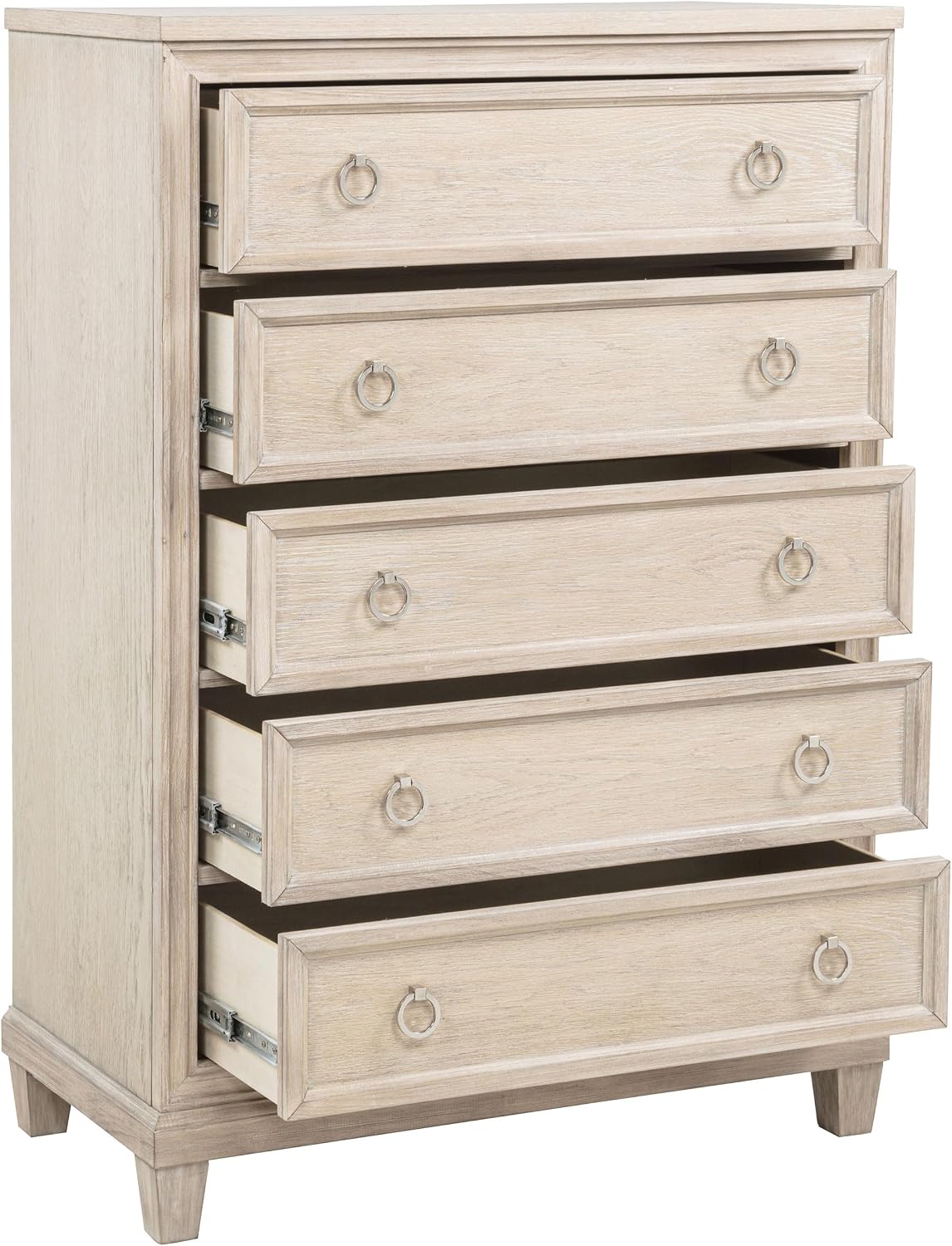 Coaster Home Furnishings - Pembroke - Wood - 5-Drawer Chest of Drawers with Stepped Trim, Ring Pulls, Hidden Storage, Rectangular Profile and Coastal Style - Bedroom - Washed Oak - 215925