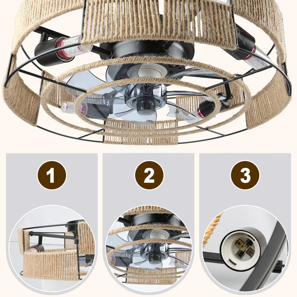 Ceiling Fans with Lights Flush Mount, 20 Inch Caged Low Profile Ceiling Fans with 3 Mode Lighting and Remote Control with E26 Bulbs for Bedroom, Nursery, Garage (Dark Yellow)